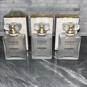CHANEL COCO MADEMOISELLE Hair Perfume 1.2 oz. 
Three EMPTY Bottles with Boxes